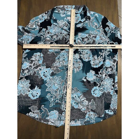 Charter Club Blouse Plus Size 2X Blue Floral Button Roll Tab Sleeve Abstract - Picture 14 of 15